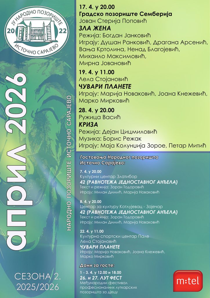 Repertoar Narodnog pozorišta Istočno Sarajevo