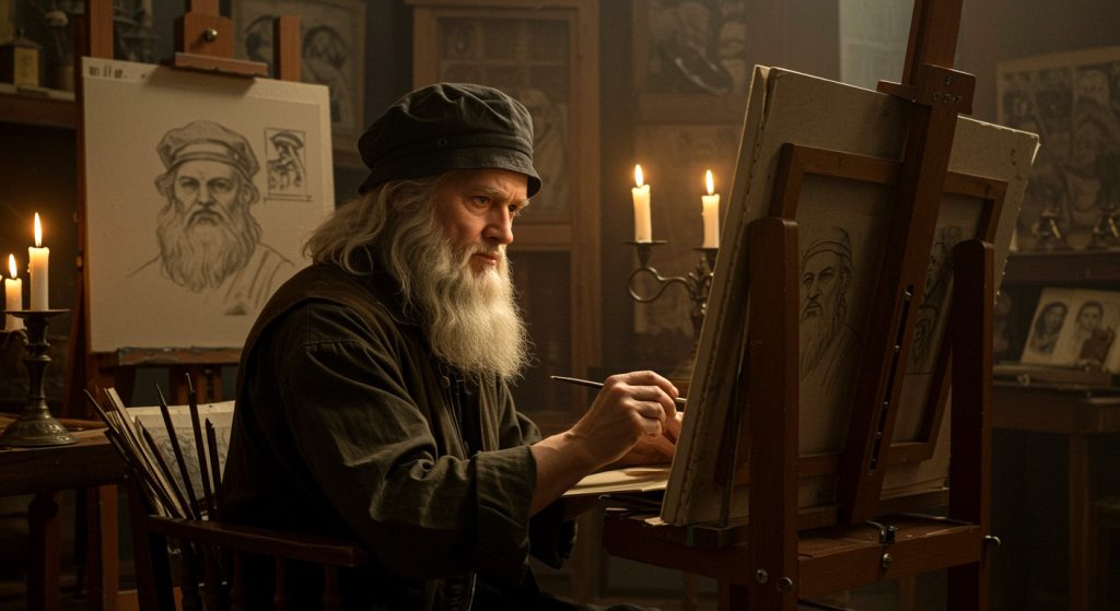 Leonardo da Vincija u renesansnom stilu na ulici